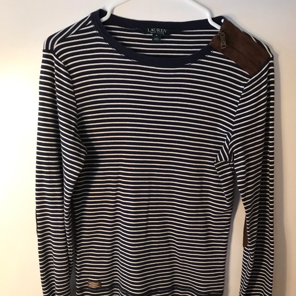 Long-sleeve top with faux suede elbow patches